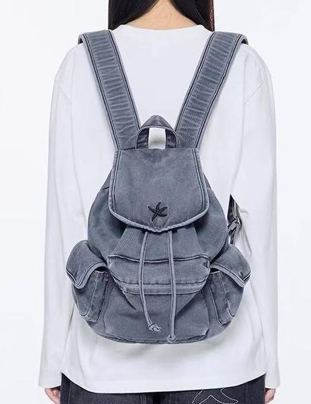 Denim Washed Multiple Pockets Portable Backpack
