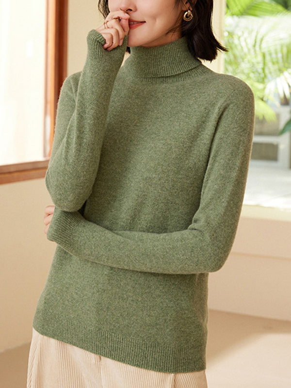 Long Sleeves Skinny Solid Color Split-Joint High Neck Sweater Tops
