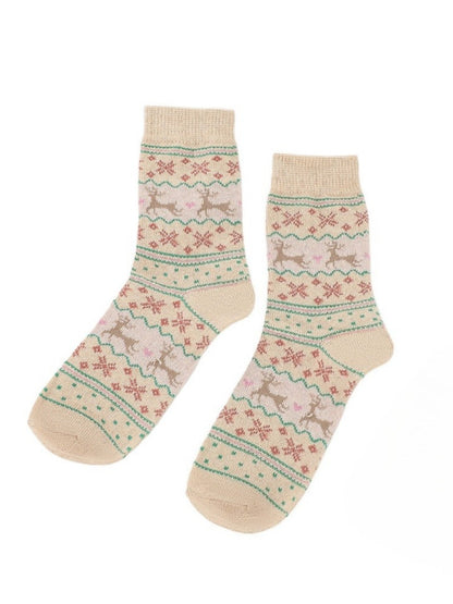 Rufia - Christmas Reindeer Snowflake Mid-Calf Socks – 5 Options