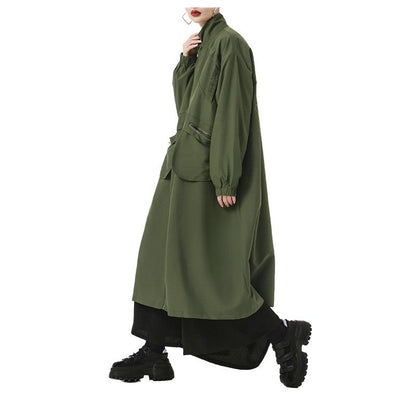 Solid-Color Long Trench Coat