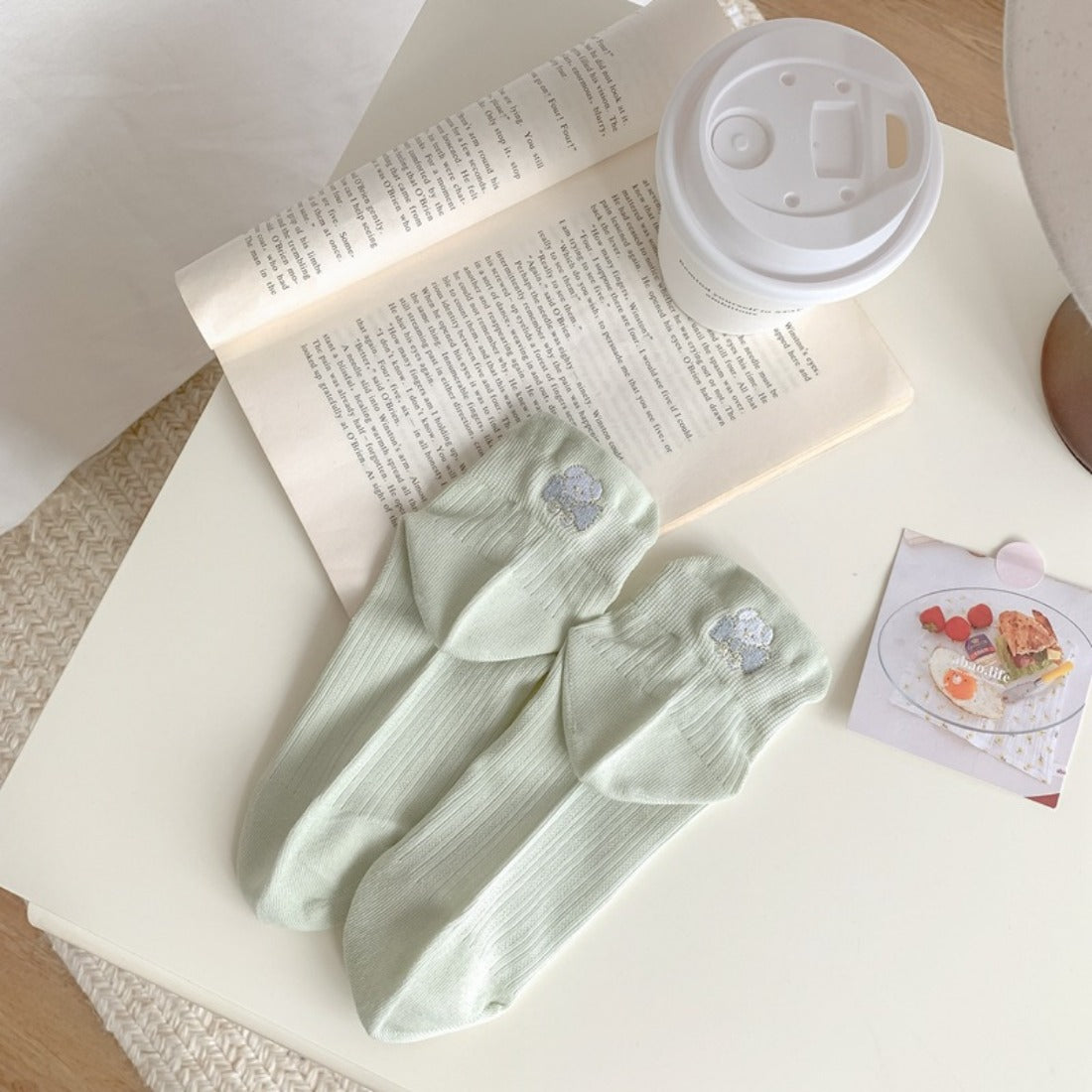 Rufia - Embroidered Bow Bear Low-Cut Socks