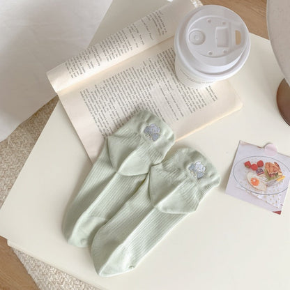Rufia - Embroidered Bow Bear Low-Cut Socks