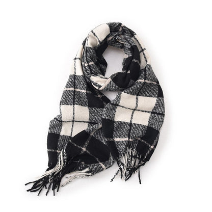 Color Block Plaid Fringe Scarf