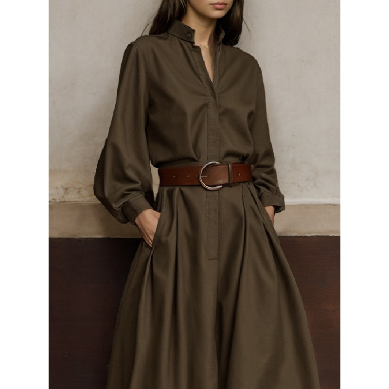 Long Sleeves Loose Buttoned No Belt Solid Color V-Neck Jumpsuits