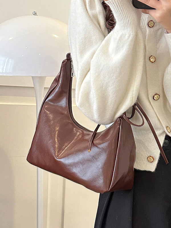 Geometric Pleated Solid Color Zipper Handbags