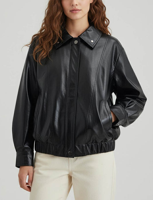 Cool Lapel Pleated Leather Jackey