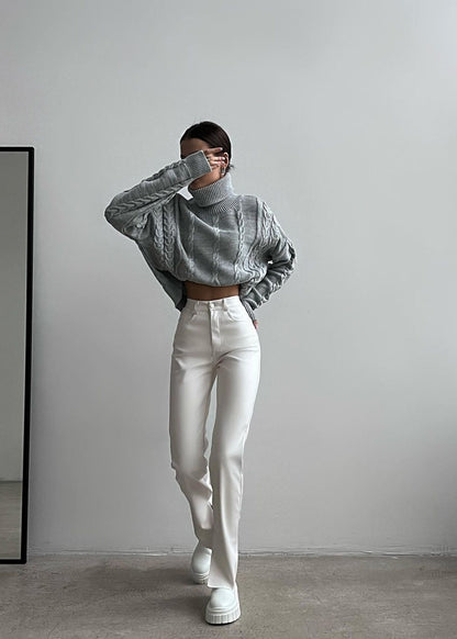 Cable Knit Cropped Turtleneck Sweater Chunky Knit