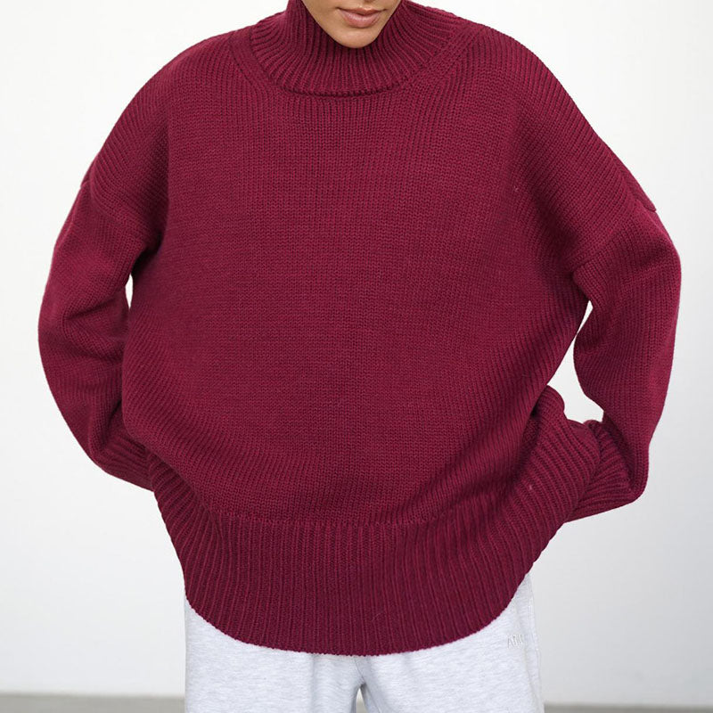 Winter High Neck Solid Color Knit Sweater
