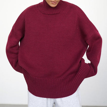 Winter High Neck Solid Color Knit Sweater