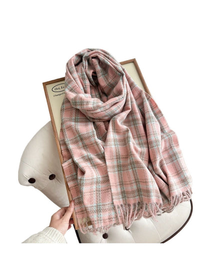 Scarvii - Thick Plaid Scarf Featuring Tassel