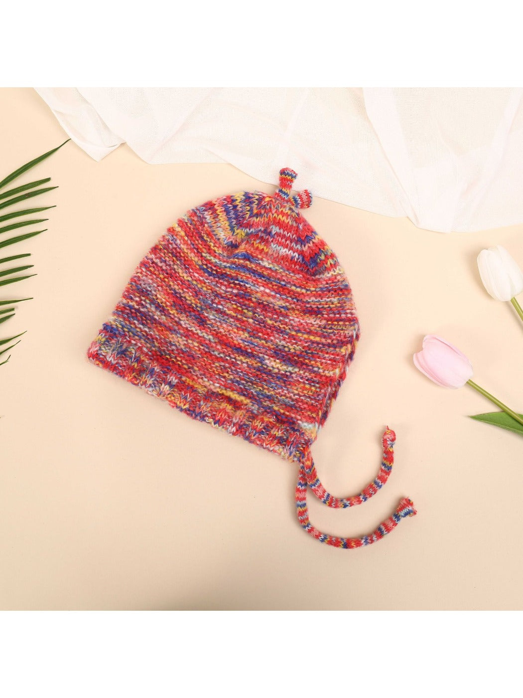 Haila - Rainbow Striped Knitted Beanie with Earflaps