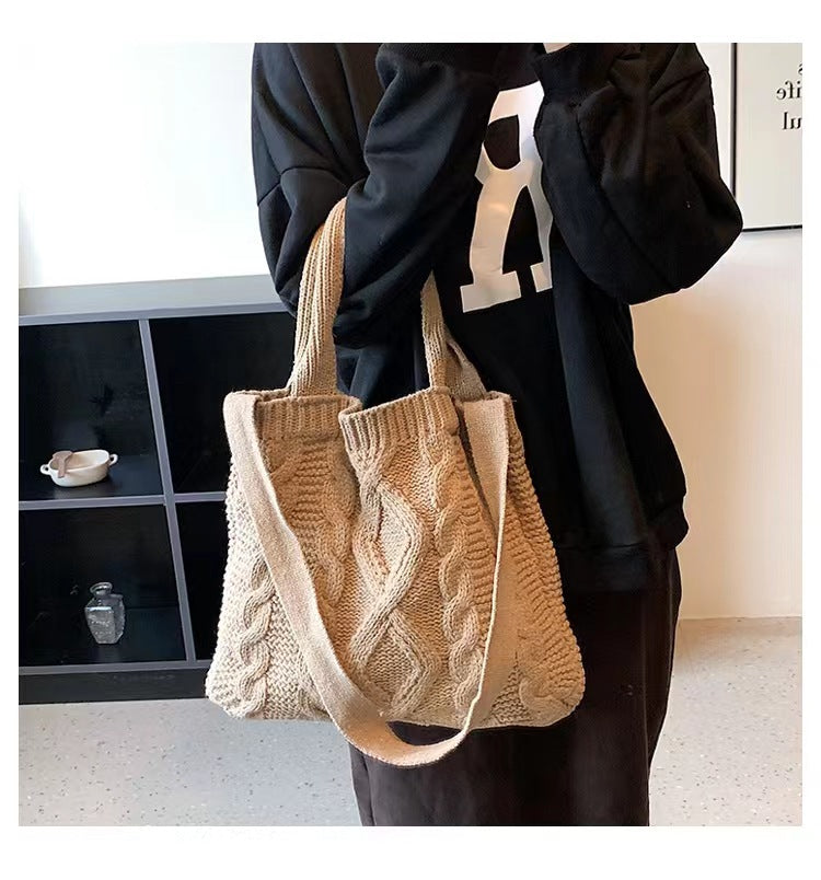 Crochet Tote Bag Checkerboard Knit Bag