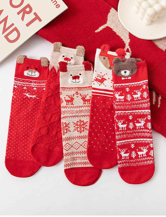 Christmas Reindeer Cartoon Funny Crew Socks