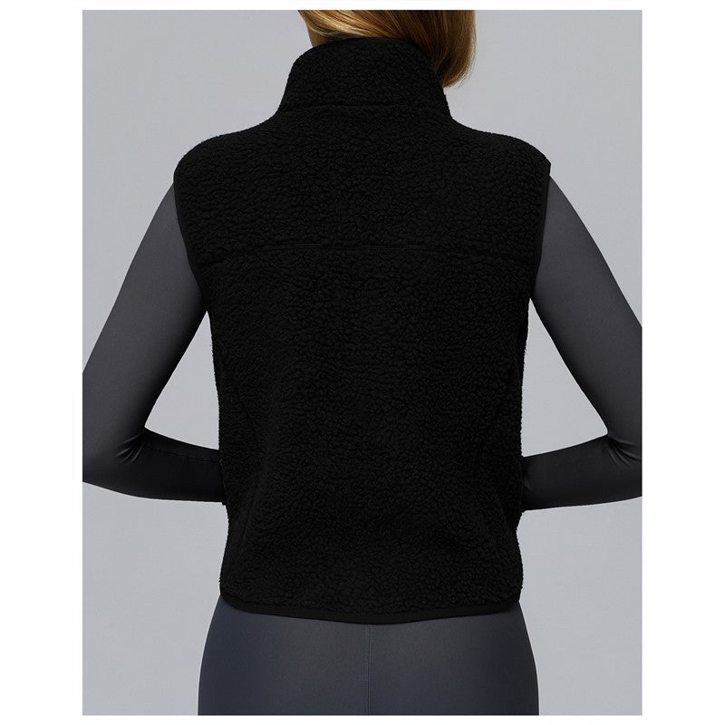 Solid Color Stand Collar Fleece Sports Vest