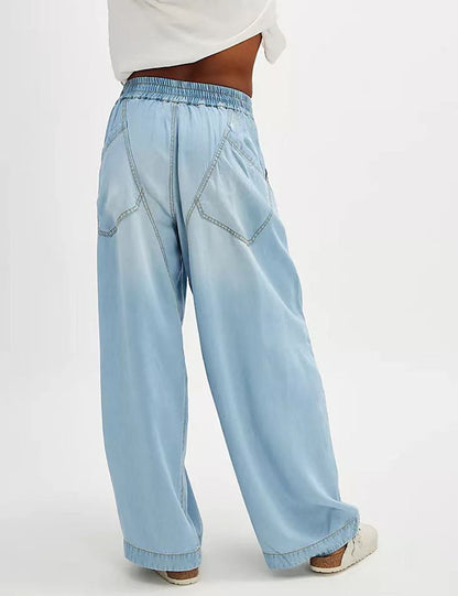 Fashion Baggy Mid Waist Straight Leg Denim Pants