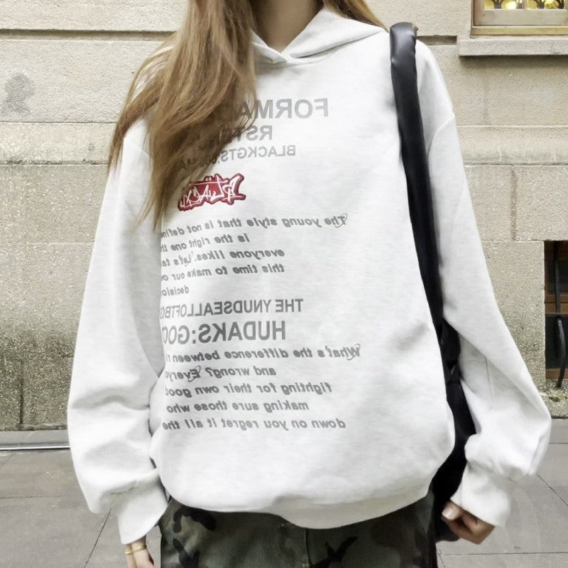 Letter Print Hooded Sweatshirt Unisex Casual Pullover