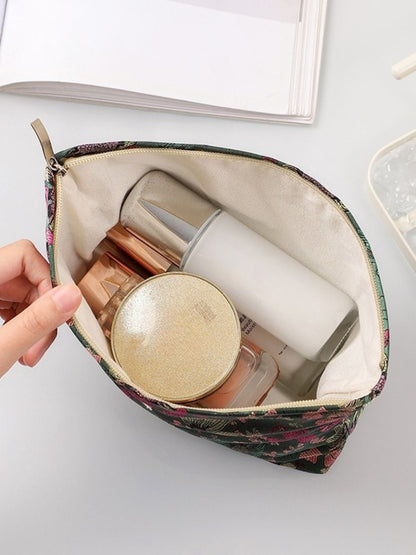 Cosbai - Zipper Makeup Pouch Bag with Floral Patterns