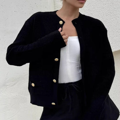 Elegant Knit Solid Color Button Down Cardigan