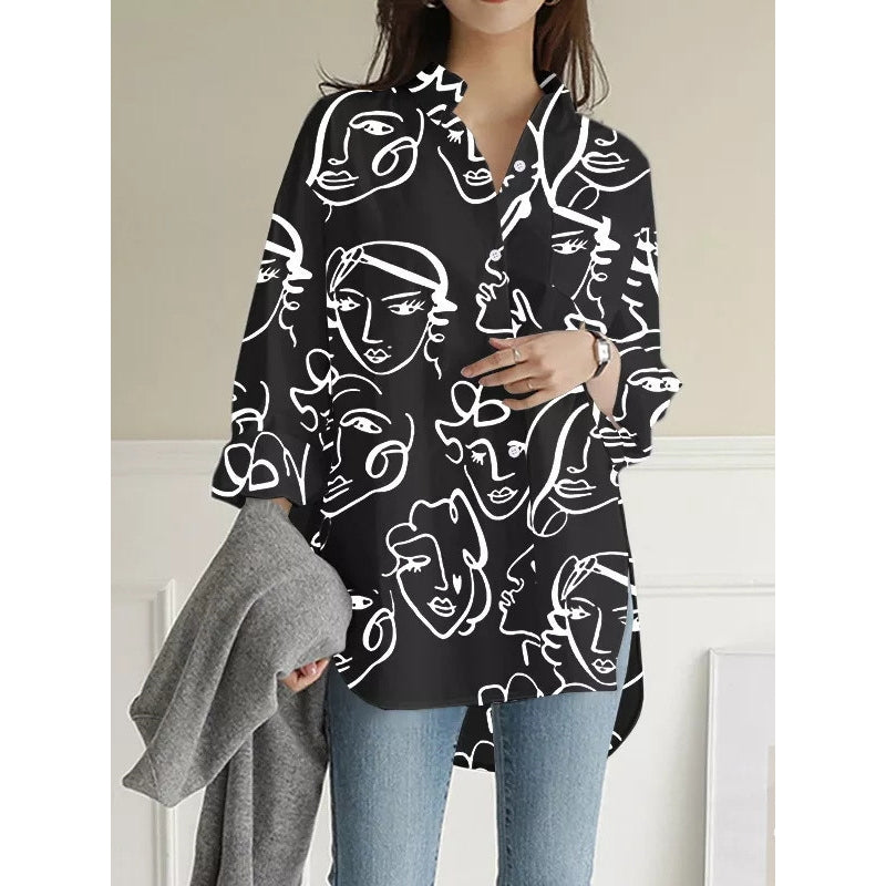High-Low Long Sleeves Buttoned Figure Pockets Split-Side Lapel Blouses&Shirts Tops