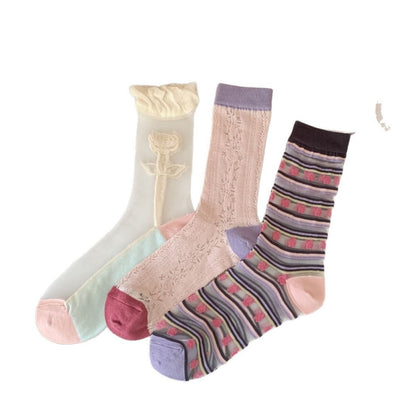 Rufia - Sweet Floral Mid-calf Socks for Women