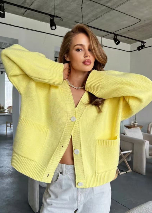 Oversized Knit Cardigan In Bright Yellow