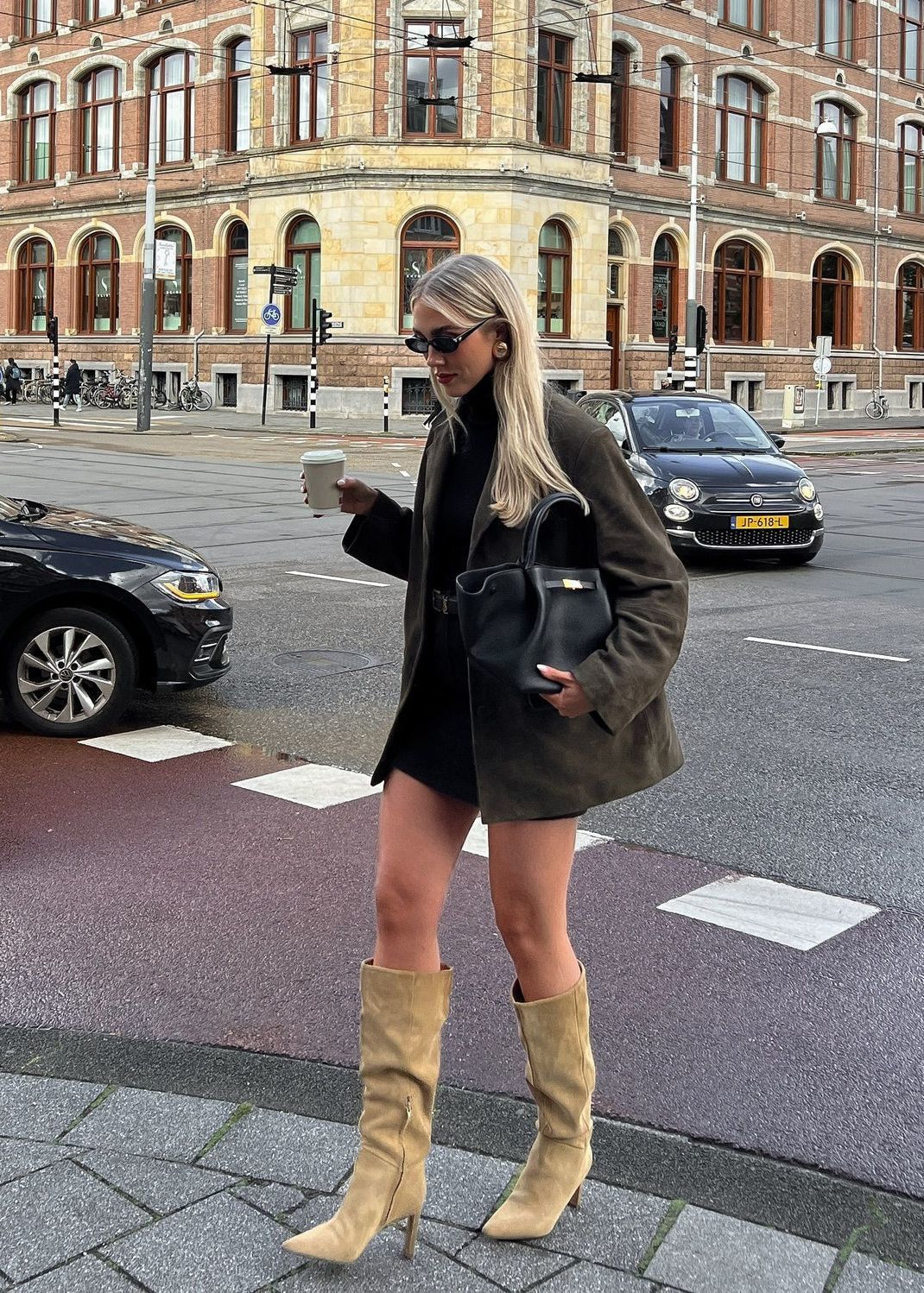 Faux Suede Tailored Blazer In Deep Olive