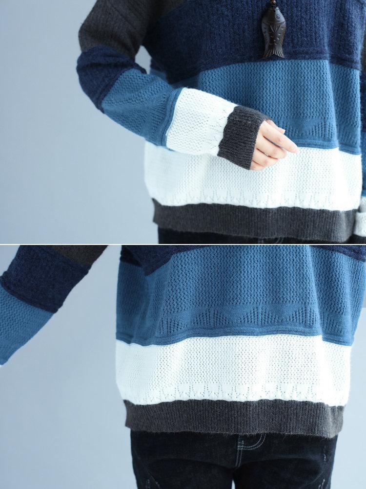Casual Multi-Color Loose Long Sleeve O-Neck Women Sweaters
