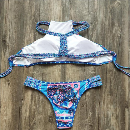 Handmade Sexy Bikini Beach Print Swimsuit