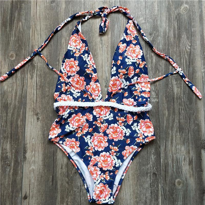 Sexy V-Neck High Waist Floral Printed Swimsuit