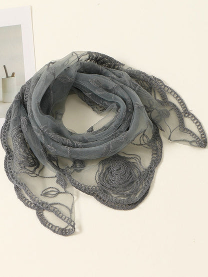Haila - Rose Embroidery Polyester Square Scarf Shawl