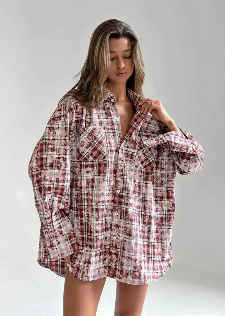 Oversized Plaid Shirt Soft Breathable Fabric