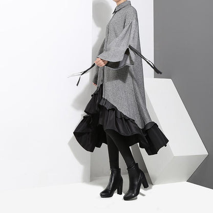 Dress Temperament Women'S Long Sleeve Ruffled Shirt Dress.
