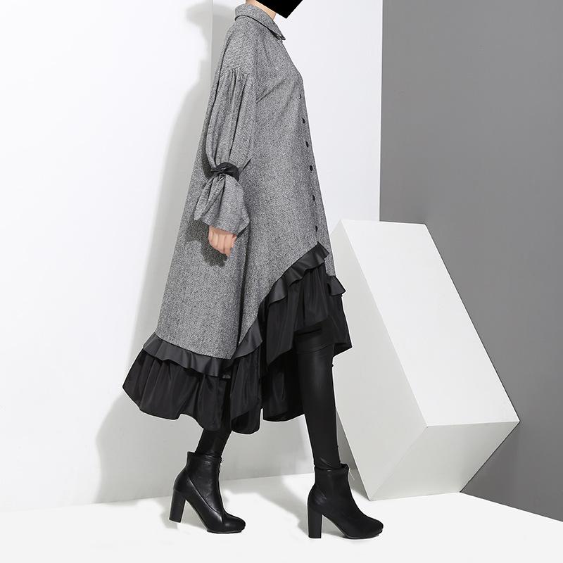 Dress Temperament Women'S Long Sleeve Ruffled Shirt Dress.