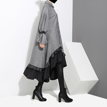 Dress Temperament Women'S Long Sleeve Ruffled Shirt Dress.