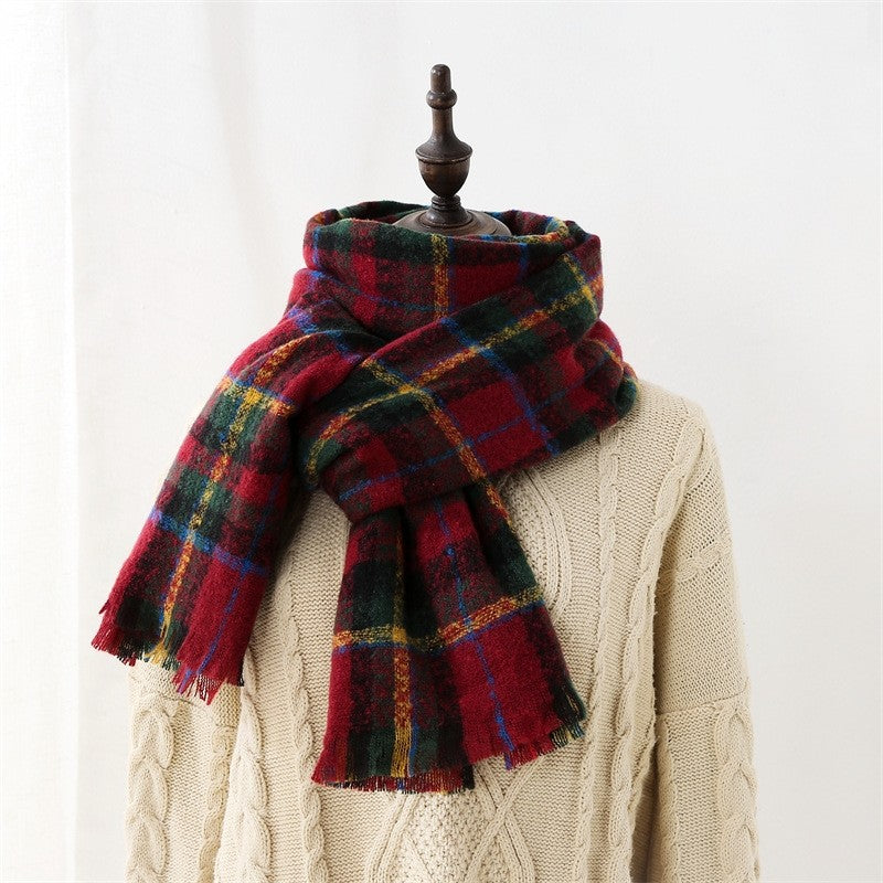 Warm Imitated Cashmere Plaid Print Shawl Scarf
