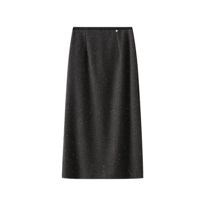 High Waist Slit Long Skirt In Bright Silk Wool