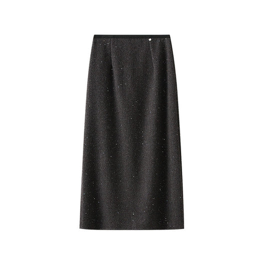 High Waist Slit Long Skirt In Bright Silk Wool