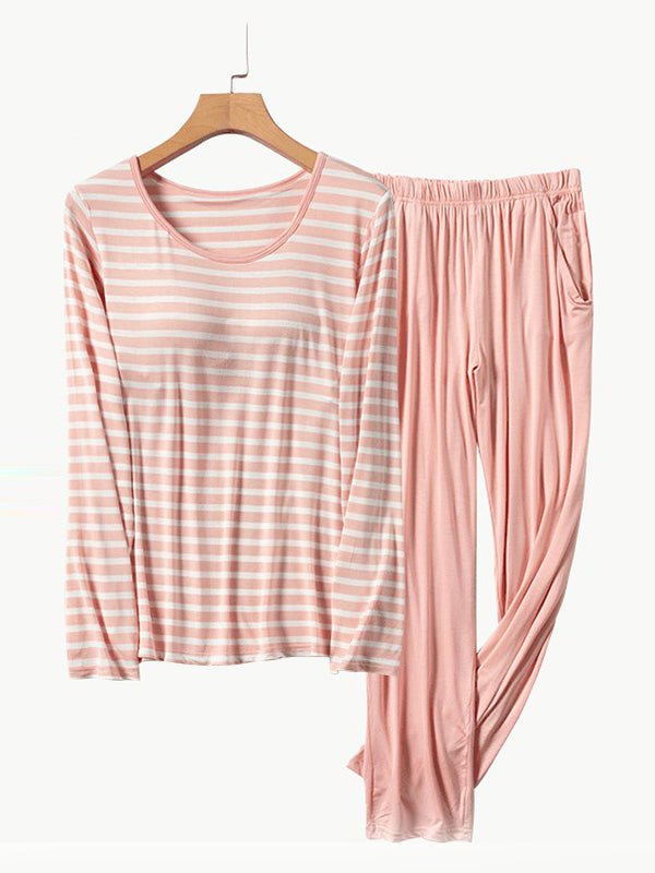 Simple Striped Long Sleeve&Pants Casual Pajamas Sets