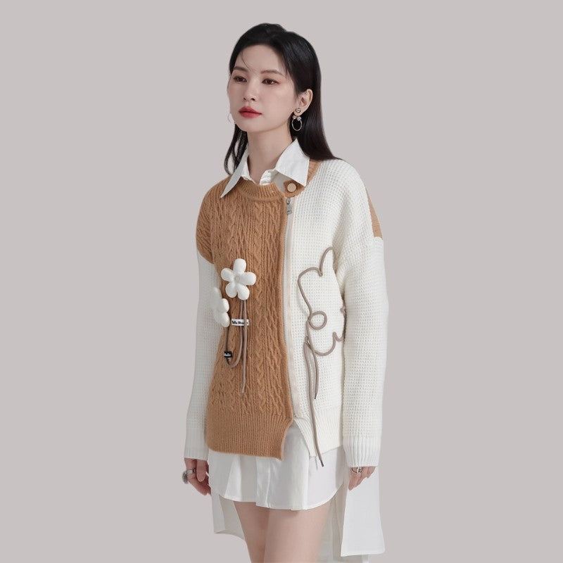 Color-Block Zipper Sweater