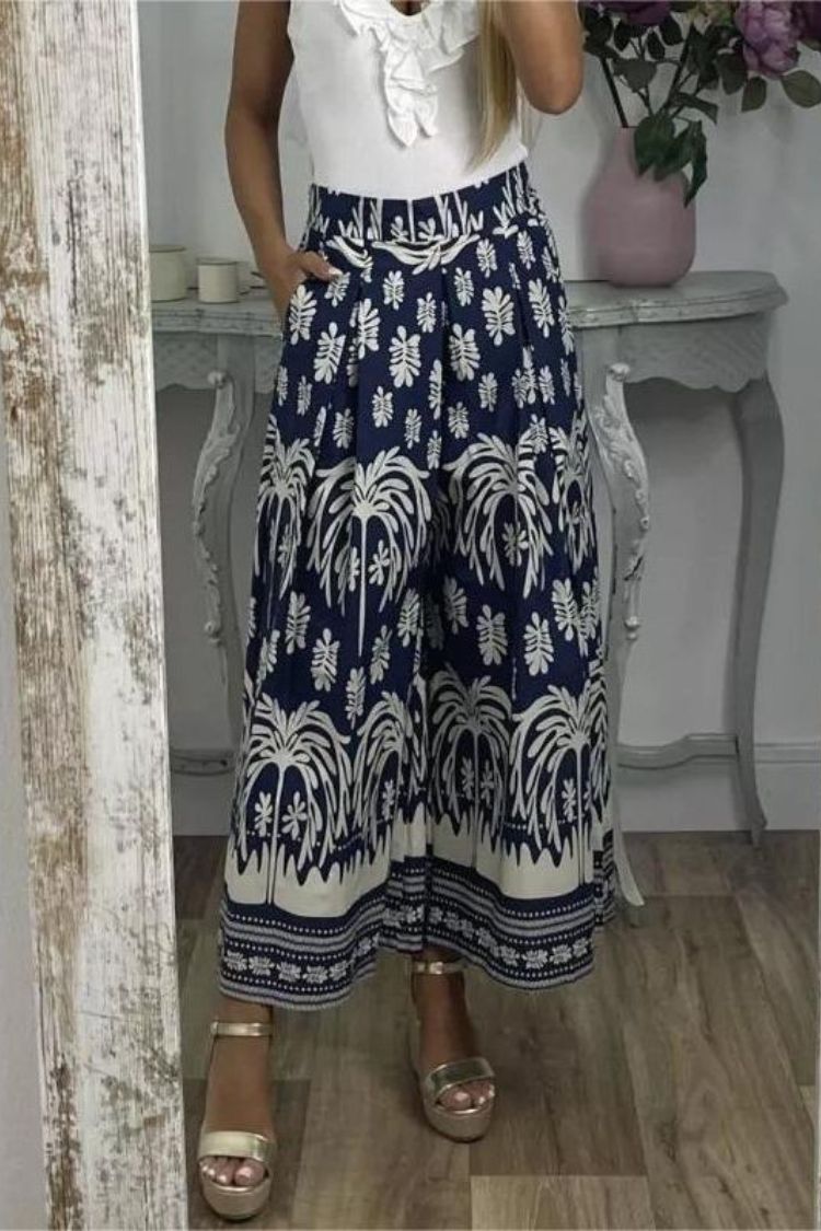 Printed Loose Wide-leg Casual Trousers