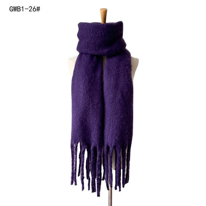 Winter Tassel Thickened Solid Color Scarf Shawl