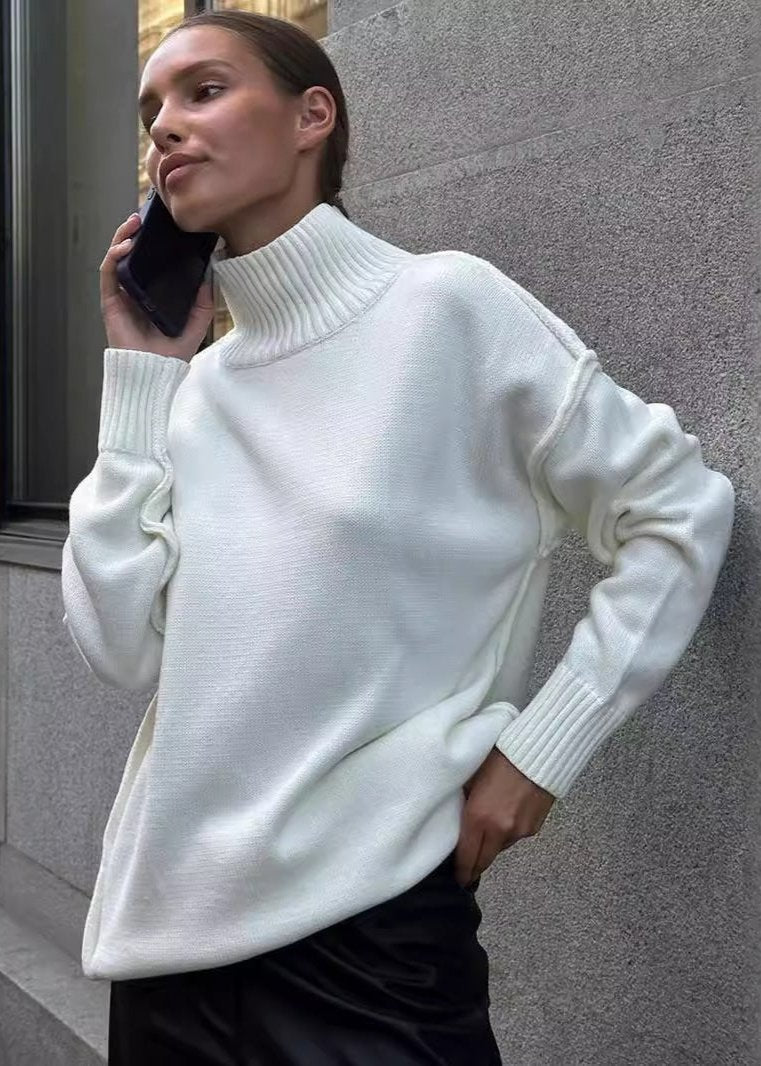 Cozy Knit Turtleneck Sweater With Patchwork