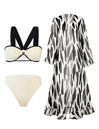 Sexy Color Block Swimwears with Cover
