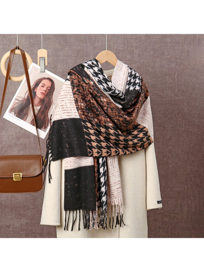 Sscarvii - Geometric Pattern Tassel Winter Scarf