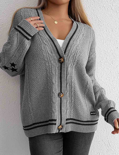 Star Embroidery Slouchy Loose Knit Cardigan
