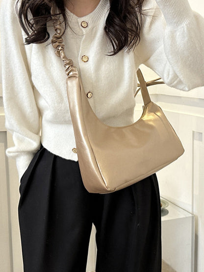 Geometric Pleated Solid Color Zipper Handbags