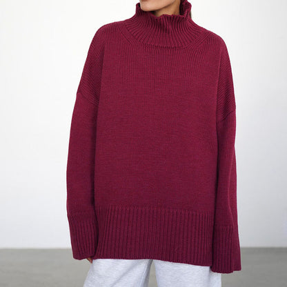 Winter High Neck Solid Color Knit Sweater