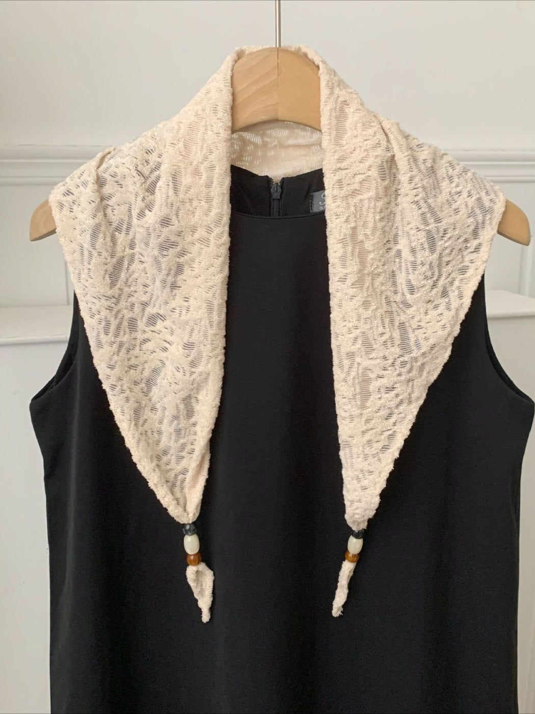 Scarvii - Korean Style Scarf Shawl with Wood Bead Trim