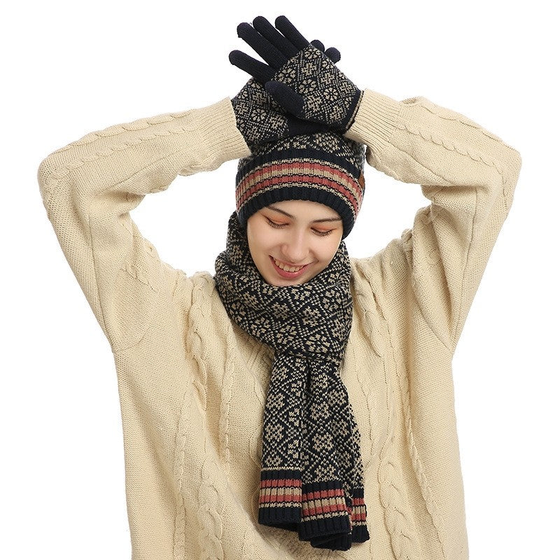 Three-Piece Woolen Hat, Scarf And Gloves
