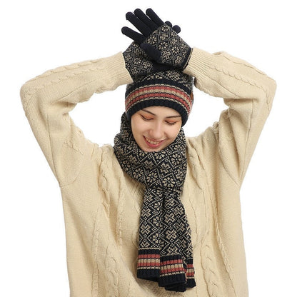 Three-Piece Woolen Hat, Scarf And Gloves